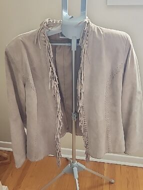 Chico's Design Tan Suede Fringe Jacket